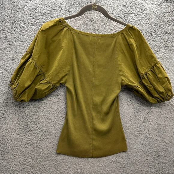 Nation Ltd XS‎ Fitted Green Balloon Short Sleeve Stretchy Casual Organic Cotton - Picture 10 of 12